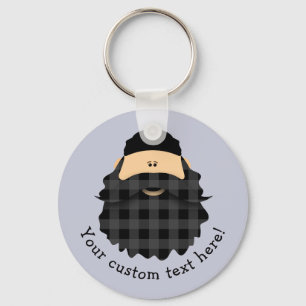 Adorable Country Plaid Black Bearded Character Keychain
