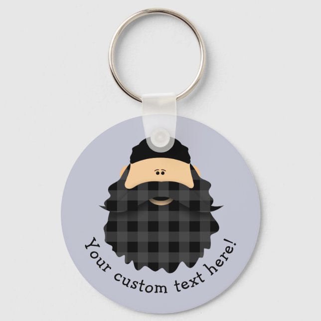 Adorable Country Plaid Black Bearded Character Keychain (Front)