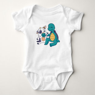 Adorable Cow and Turtle Hugging Cartoon Baby Bodysuit