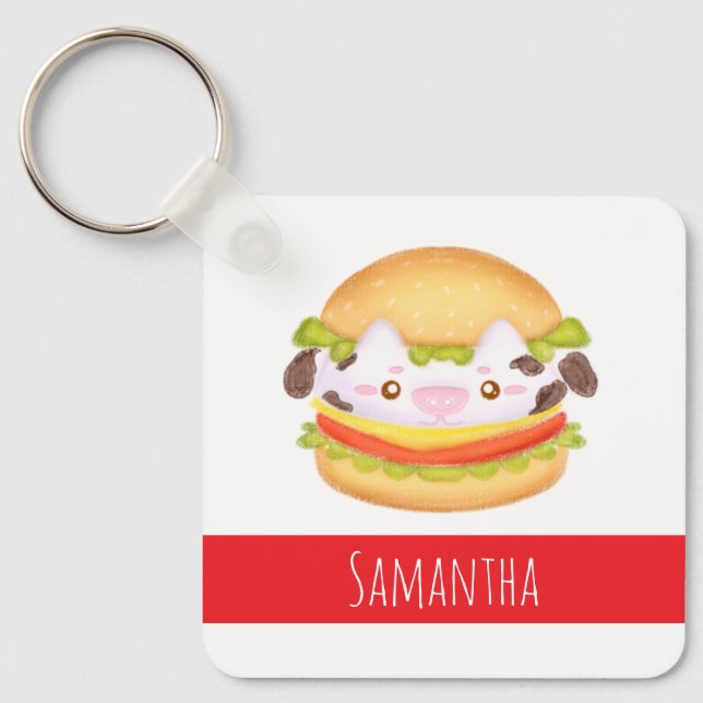 Adorable Cow Hamburger  Keychain (Front)