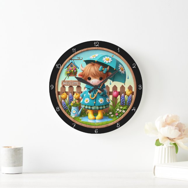 Adorable Cow in Rain Children's Clock (Home)