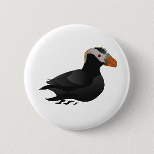 Adorable Crested Puffin Cartoon Swimming 2 Inch Round Button