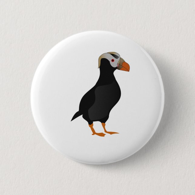 Adorable Crested Puffin Standing Cartoon 2 Inch Round Button (Front)