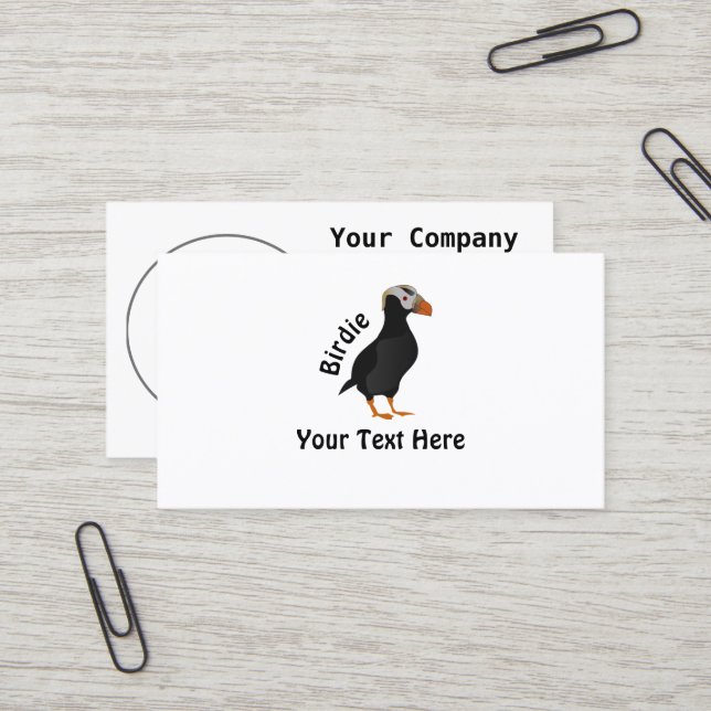 Adorable Crested Puffin Standing Cartoon Business Card (Front/Back In Situ)
