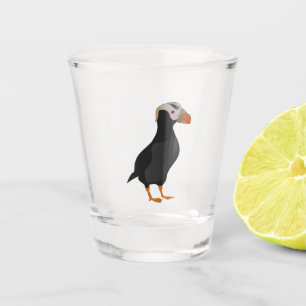 Adorable Crested Puffin Standing Cartoon Shot Glass