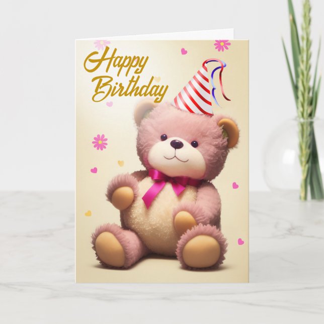 Adorable Cuddly Plush Teddy Bear Birthday Card (Front)