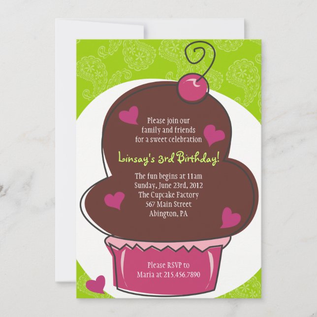 Adorable Cupcake Anniversaire Invitation (Devant)