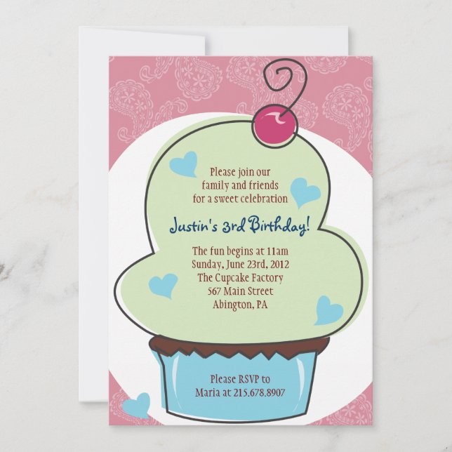 Adorable Cupcake Birthday Party Invitation (Front)