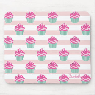 Adorable Cupcakes, Stripes -Personalized Mouse Pad