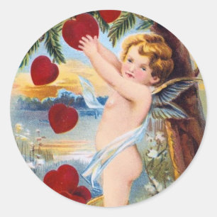 Adorable Cupid Valentine - Vintage! Classic Round Sticker