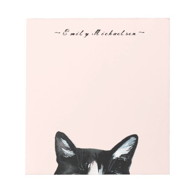 Adorable Curious Peeking Cat and Add Name Notepad (Front)
