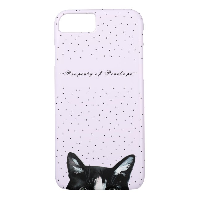 Adorable Curious Peeking Cat with Dots Add Name Case-Mate iPhone Case (Back)
