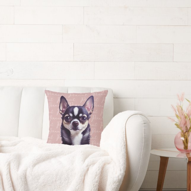 Adorable Custom Chihuahua Pink Throw Pillow (Couch)