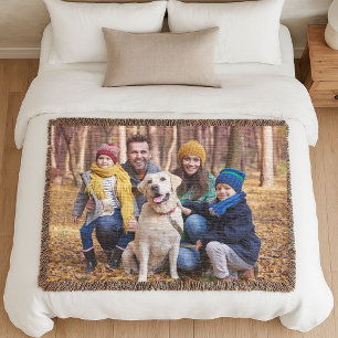 Adorable Custom Family Photo Woven Throw Blanket