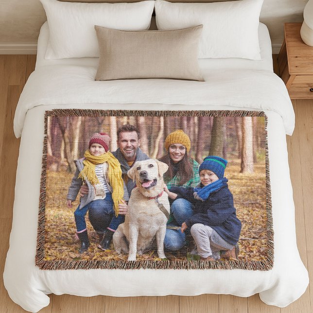 Adorable Custom Family Photo Woven Throw Blanket (Creator Uploaded)