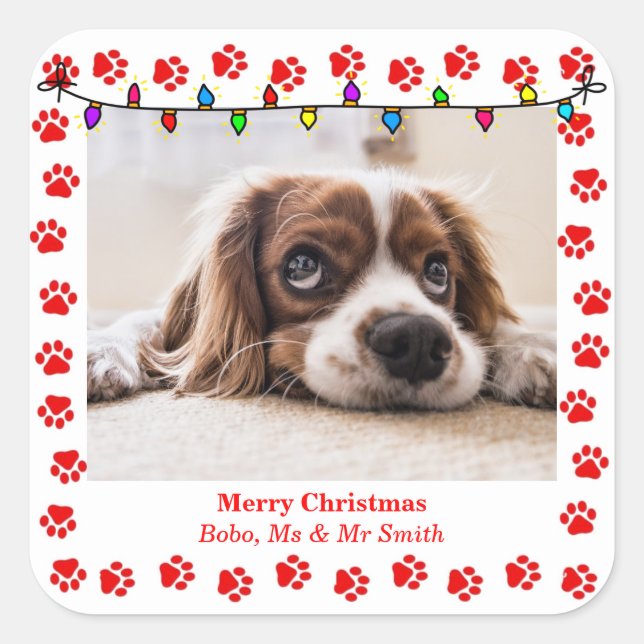 Adorable Customizable Christmas Wishes with Dog Square Sticker (Front)
