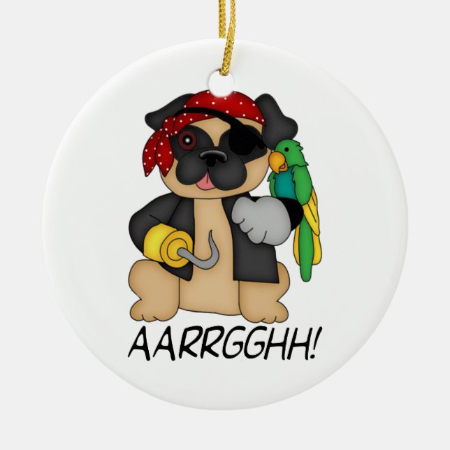 Adorable Customizable Fawn Pug Pirate Tees Ceramic Ornament (Front)