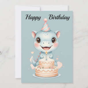 Adorable Cute Baby Blue Dinosaur Birthday Card