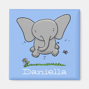 Adorable cute baby elephant jumping illustration magnet