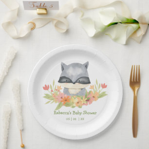 Adorable Cute Baby Raccoon Baby Shower Paper Plate