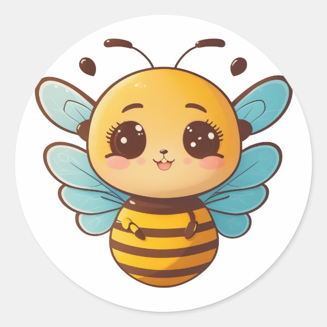 Adorable cute Bee, big expressive eyes Classic Round Sticker (Front)