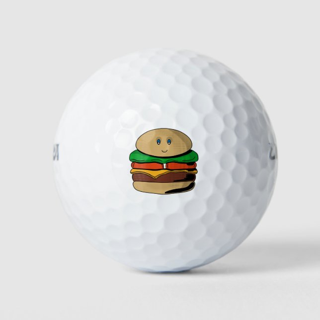 Adorable Cute Burger Hamburger Kawaii Golf Balls (Front)