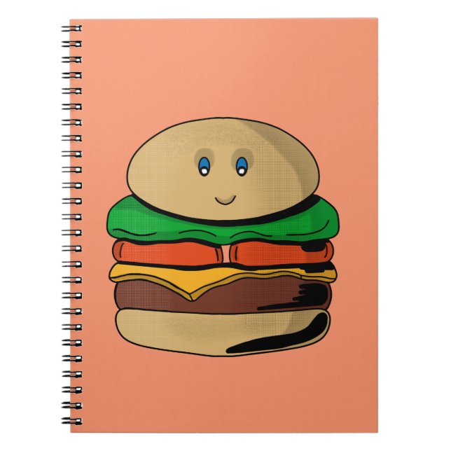 Adorable Cute Burger Hamburger Kawaii Notebook (Front)