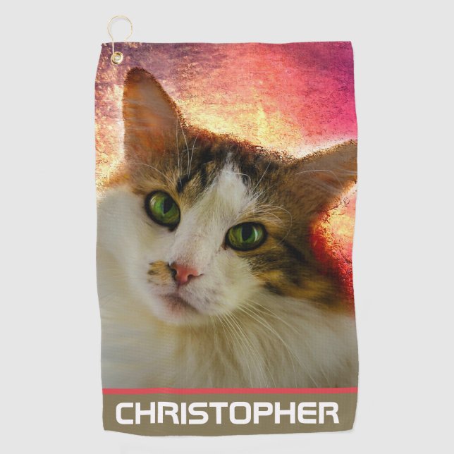 Adorable Cute Calico Cat Golf Towel (Front)