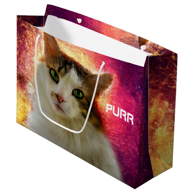Adorable Cute Calico Cat Large Gift Bag (Front Angled)