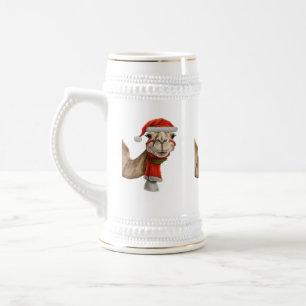 Adorable Cute Camel Wearing Santa Hat Christmas v2 Beer Stein