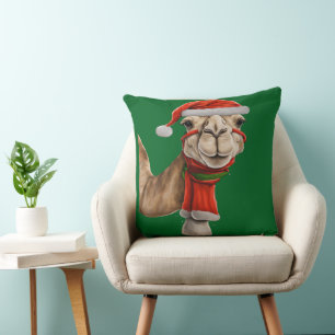 Adorable Cute Camel Wearing Santa Hat Christmas v2 Throw Pillow