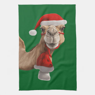 Adorable Cute Camel Wearing Santa Hat Christmas v3 Kitchen Towel