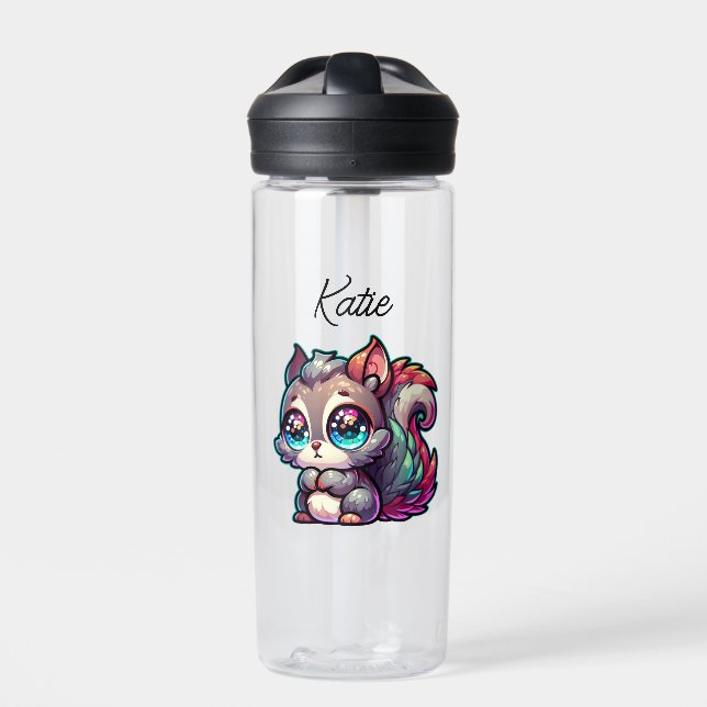 Adorable Cute Cartoon Squirrel Personalized  Water Bottle (Front)