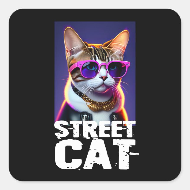 Adorable Cute Cat in Leather Jacket Square Sticker (Front)