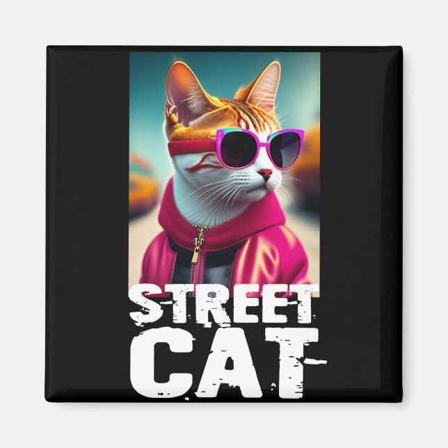 Adorable Cute Cat in Pink Tracksuit Magnet (Front)
