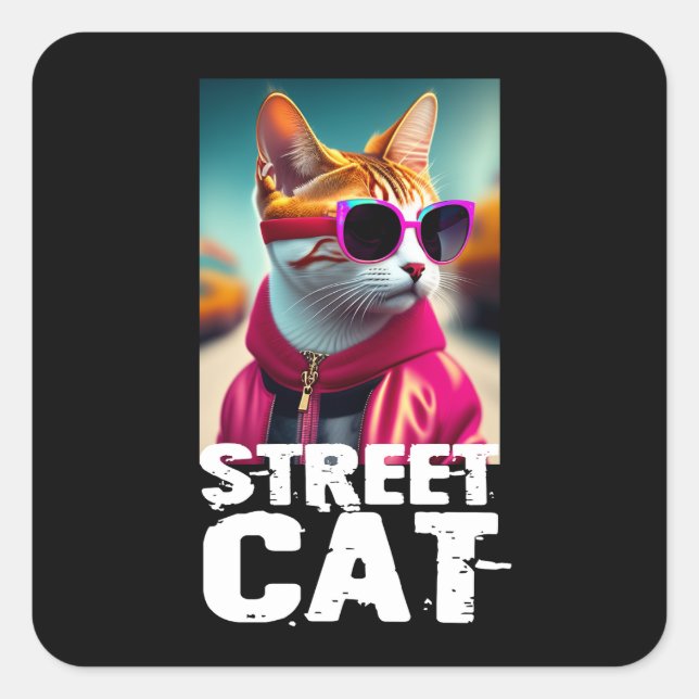 Adorable Cute Cat in Pink Tracksuit Square Sticker (Front)