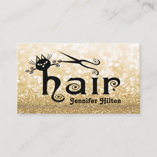 Adorable cute chic black cat hair logo business card (Front)