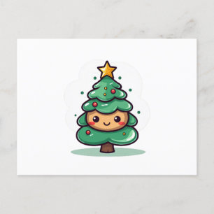 Adorable Cute Christmas Tree Character Holiday Postcard
