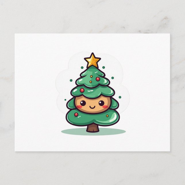 Adorable Cute Christmas Tree Character Holiday Postcard (Front)