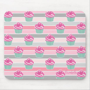 Adorable Cute Cupcakes, Stripes -Personalized Mouse Pad