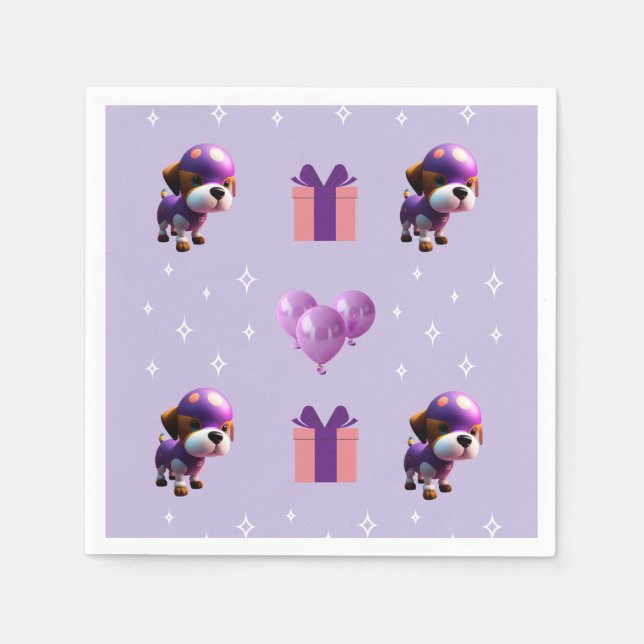 Adorable Cute Dog Children’s Birthday Party Napkin (Front)
