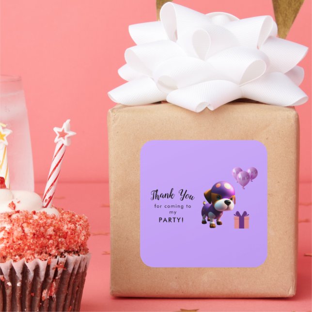 Adorable Cute Dog Children’s Birthday Party  Square Sticker (Party)