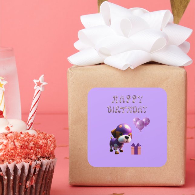 Adorable Cute Dog Children’s Birthday Party  Square Sticker (Party)