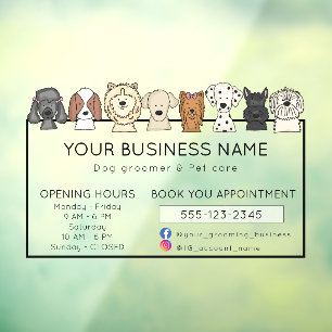 Adorable Cute Dogs Breeds Opening Hours Window Cling