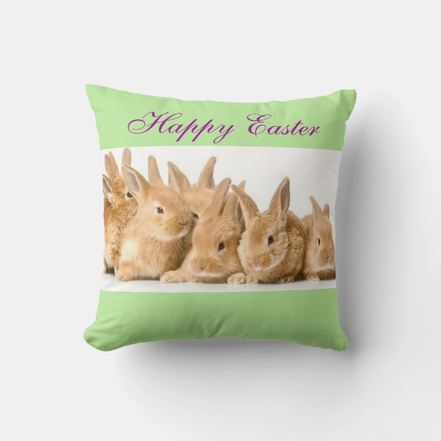 Adorable Cute Easter Bunny Rabbits Custom Colour Throw Pillow (Front)