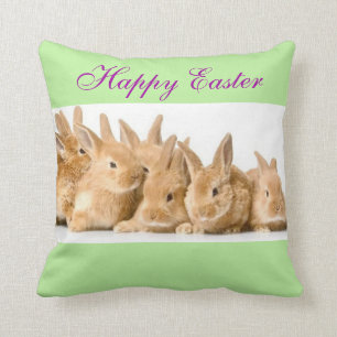 Adorable Cute Easter Bunny Rabbits Custom Colour Throw Pillow