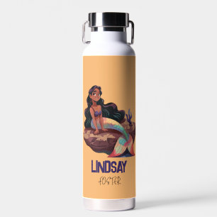 Adorable Cute Elegant Mermaid with Kids Name Water Bottle