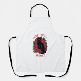 Adorable Cute Floral Black Cat Purrfectly Spooky H Apron