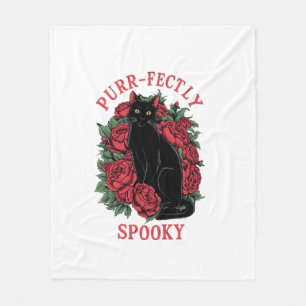 Adorable Cute Floral Black Cat Purrfectly Spooky H Fleece Blanket
