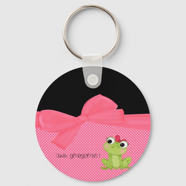 Adorable Cute Frog on Polka Dots-Hello Gorgeous Keychain (Front)